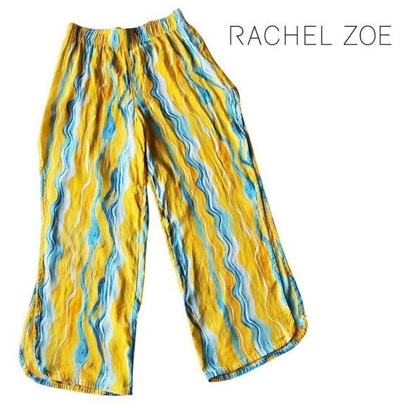 Rachel Zoe Wide Leg Beach Pants Bright Yellow and Blue Open sides - Picture 1 of 14